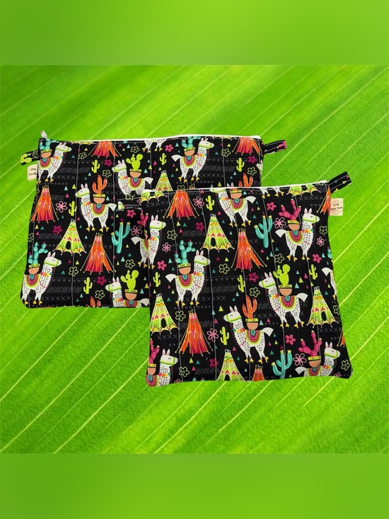 Handmade Other - Kids Black Llama Print Zipper Pouch  with Neon Accents(only one)